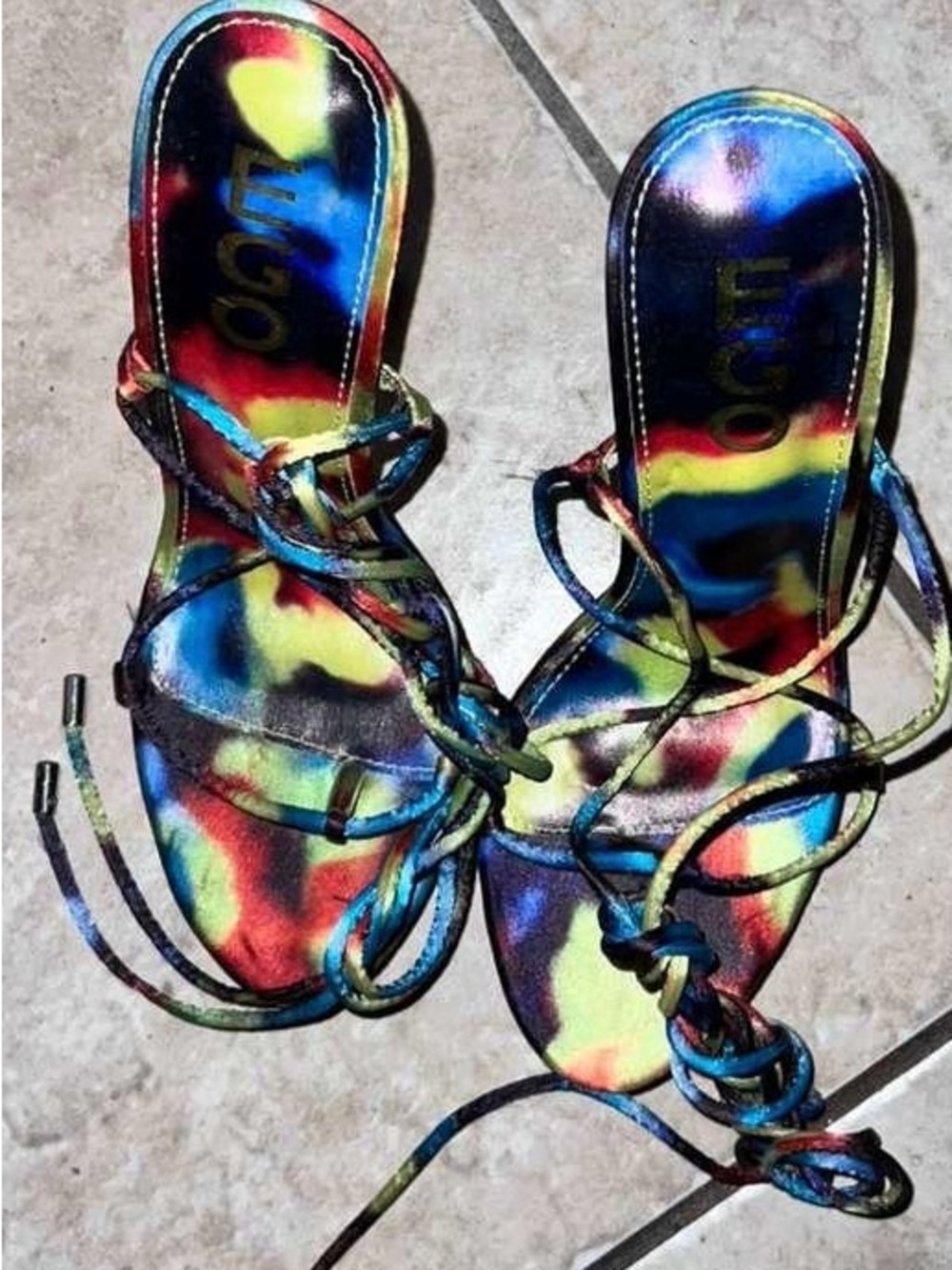 Guess Multicolor Tie-Dye Lace-Up Heels